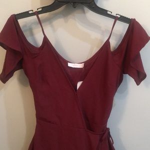 Lush Burgundy Wrap Cold Shoulder Dress Sz XS